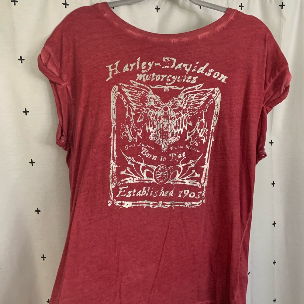 SOLD! Harley Davidson Red and Silver Tshirt. Womens SZ L. NEW w/o tags